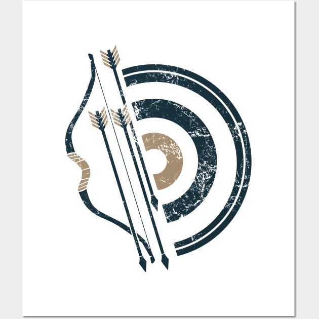 Archer's Delight: Retro Grunge Bow, Arrows and Target Wall Art by Malinda